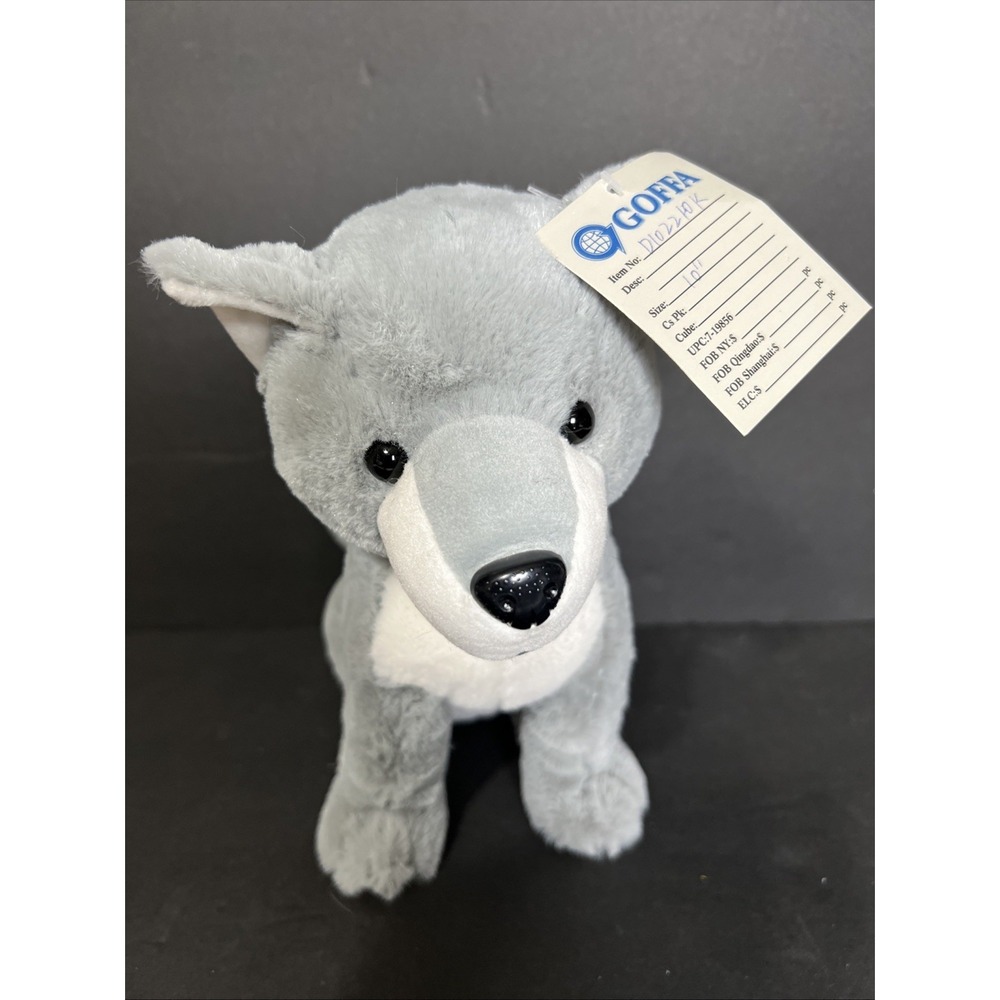 Goffa Stuffed Animal Plush Wolf Dog black Eyes Gray White '10'